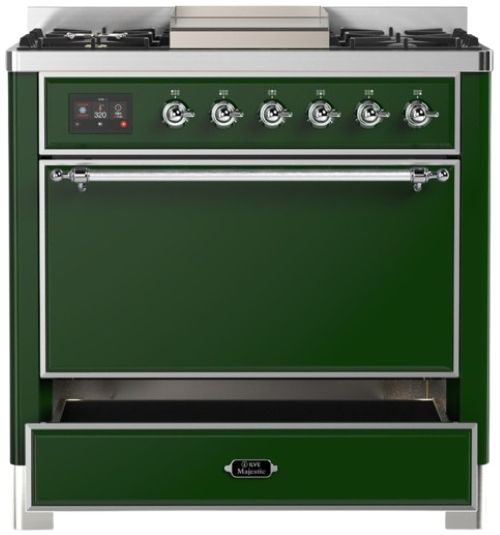 Ilve® Majestic III 36" Emerald Green Pro Style Dual Fuel Natural Gas Range with Solid Door and Chrome Trim-2