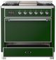 Ilve® Majestic III 36" Emerald Green Pro Style Dual Fuel Natural Gas Range with Solid Door and Chrome Trim-2