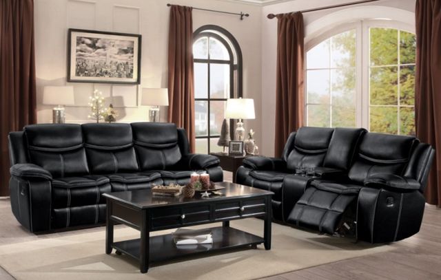 Homelegance® Bastrop Black Double Manual Reclining Sofa-1
