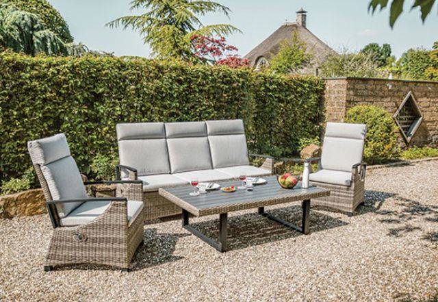 Furniture of America® Antigua 2-Piece Brown/Gray Fabric/Faux Wicker Outdoor Ottoman Set-1