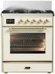 Ilve® Majestic III 30" Antique White Pro Style Dual Fuel Liquid Propane Range with Triple Glass Door and BrassTrim-0