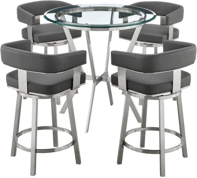Armen Living Naomi and Lorin 5-Piece Brushed Stainless Steel/Clear/Gray Counter Dining Set-0