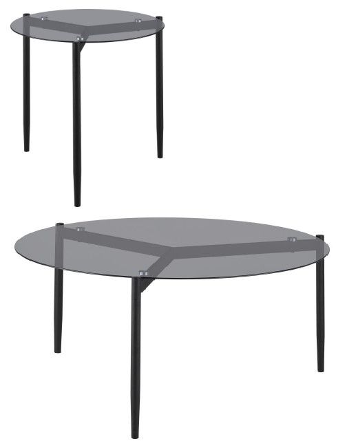Coaster® Rosalie 2-Piece Tempered Smoke Glass Top Occasional Table with Sandy Black Base Set-0