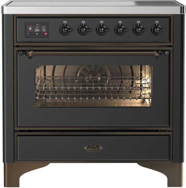 Ilve® Majestic III 36" Graphite Matte Pro Style Induction Range with Triple Glass Door and Burnished Trim-0