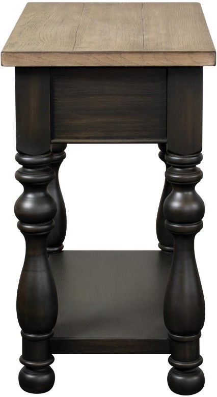 Riverside Furniture Barrington Antique Oak Chairside Table with Matte Black Base-3