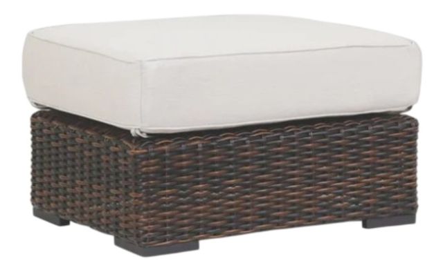 Sunset West Montecito Cognac Resin Wicker Outdoor Ottoman with Canvas Flax Cushion-0