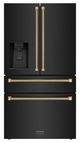 ZLINE Autograph Edition 36" 21.6 Cu. Ft. Black Stainless Steel Counter-Depth French Door Refrigerator with Water and Ice Maker in Fingerprint-Resistant and Champagne Bronze Helix Handles-0
