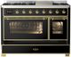 Ilve® Majestic III 48" Glossy Black Pro Style Dual Fuel Liquid Propane Range with Triple Glass Door and Brass Trim-1