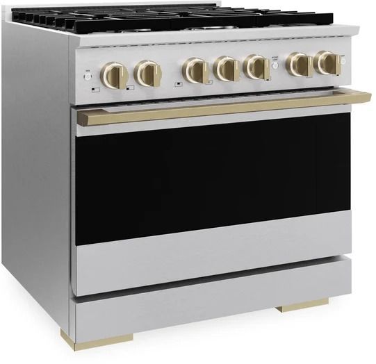 ZLINE Marino 36" Satin Stainless Steel Pro Style Gas Range with Champagne Bronze Accents-3