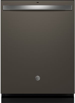 Front view of the GE® 24" Slate Top Control Built In Dishwasher