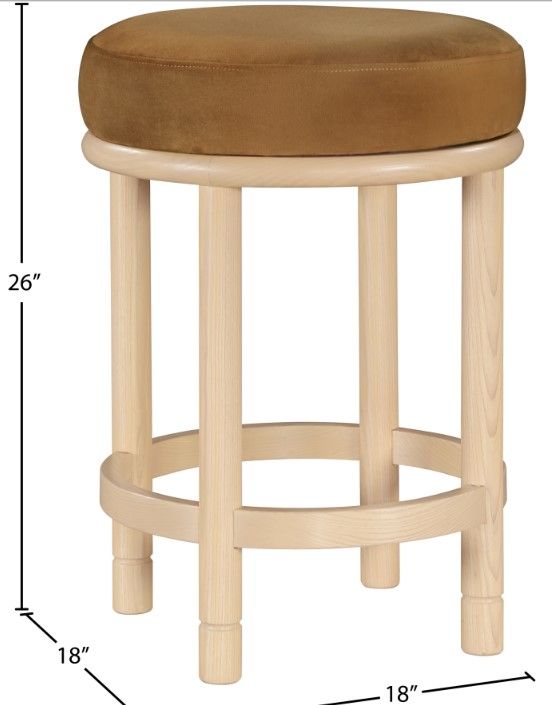 Meridian Furniture Monette Saddle/Natural Velvet Upholstered Counter Stool-4