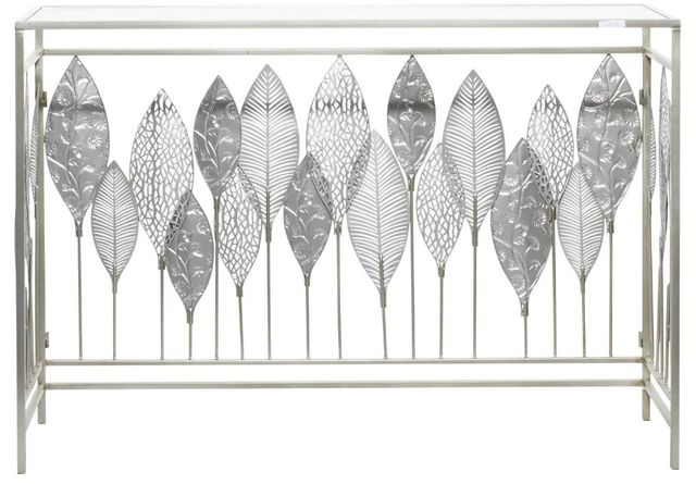 Deco Marche Glass Top Console Table with Silver Leaf Base-2