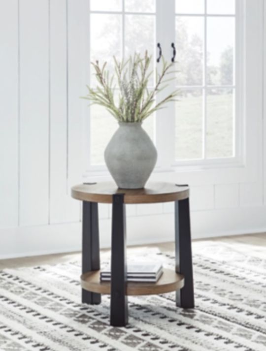 Signature Design by Ashley® Ridgester Light Brown End Table with Black Base-1
