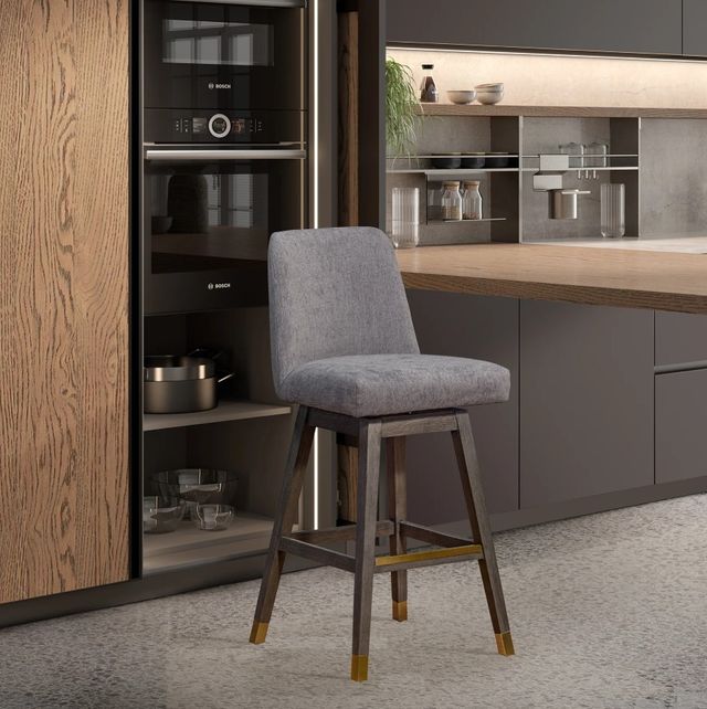 Armen Living Amelia 2-Piece Gray Oak/Mocha Swivel Barstool Set-1