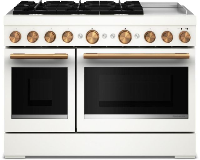 KitchenAid® 48” White Pro-Style Dual Fuel Gas Range with Griddle-0