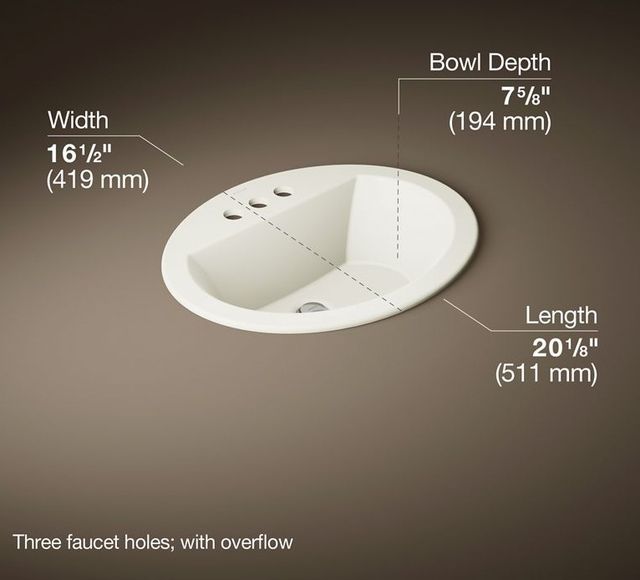 Kohler Bryant® Biscuit 20.25" Centerset Oval Drop-In Bathroom Sink-3