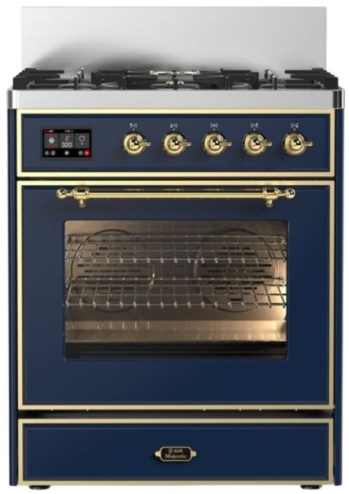 Ilve® Majestic III 30" Midnight Blue Pro Style Dual Fuel Natural Gas Range with 5 Black Brass Burners and Brass Trim-0
