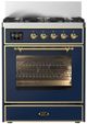 Ilve® Majestic III 30" Midnight Blue Pro Style Dual Fuel Natural Gas Range with 5 Black Brass Burners and Brass Trim-0