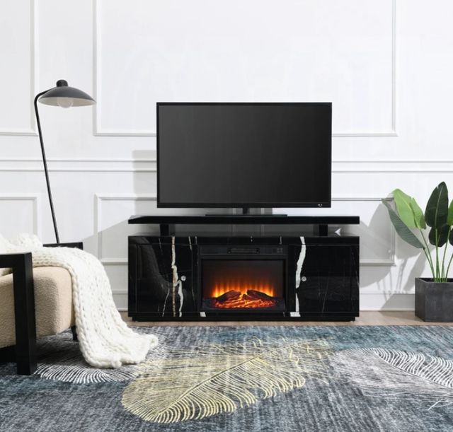 ACME Furniture Drisana Black Mirrored Fireplace TV Stand-1