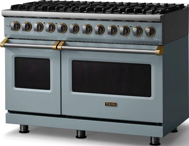 Viking® 5 Series 48" Novembery Sky Pro Style Dual Fuel (NG) Range with Brushed Brass Trim-3