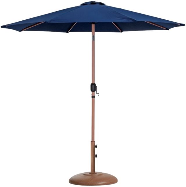 Meridian Furniture Fiji Navy/Teak Aluminum Outdoor Patio Umbrella and Round Base-0