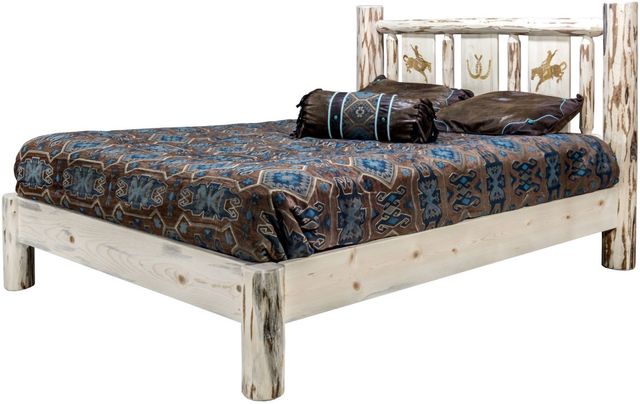 Montana Woodworks® Montana Collection Ready to Finish Queen Platform Bed with Laser Engraved Bronc Design-3