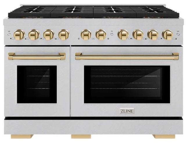 ZLINE Autograph Edition Paramount 48" 6.7 Cu. Ft. Satin Stainless Steel Gas Range with 8 Burner DuoPro™ Cooktop and Dual Oven with Polished Gold Accents-0