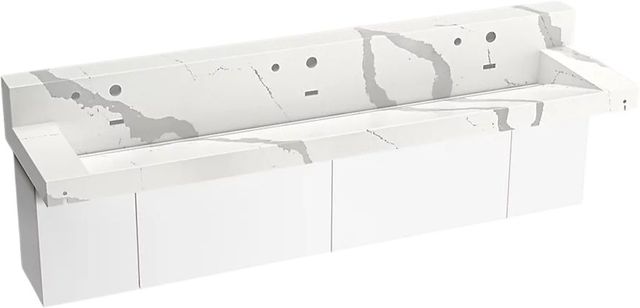 KOHLER® Constellation™ Et Bianco Cal 90" Wall-Mount Trough Lavatory System with Backsplash and White Powder-Coated Shroud-0