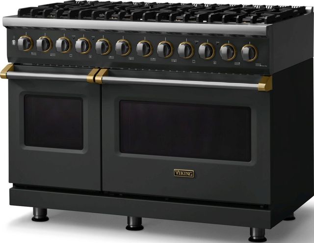 Viking® 5 Series 48" Antique Bronze Pro Style Dual Fuel (LP) Range with Brushed Brass Trim-3