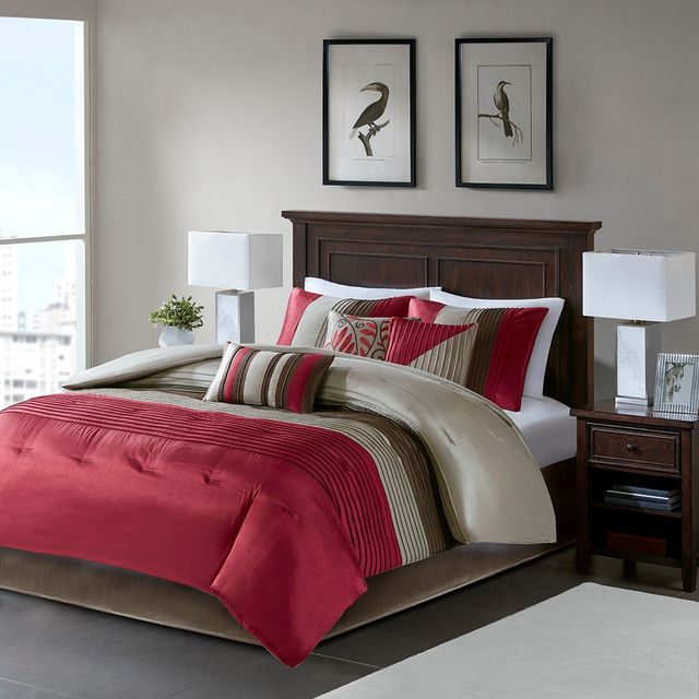 Olliix by Madison Park 7 Piece Red California King Amherst Comforter Set-1