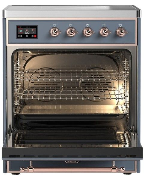 Ilve® Majestic III 30" Blue Gray Pro Style Induction Range with Solid Door and Copper Trim-1
