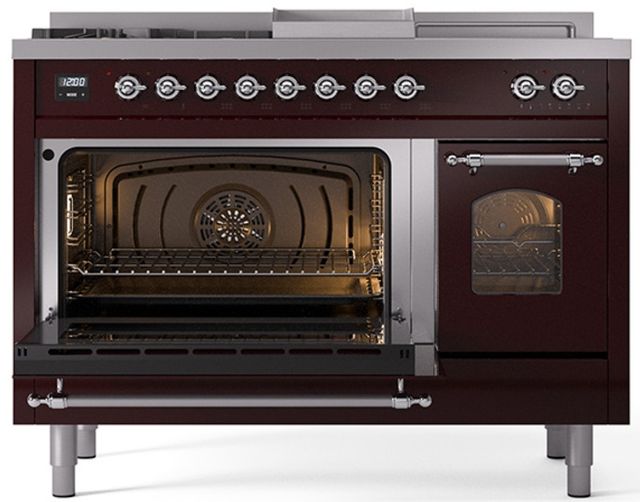 Ilve® Nostalgie II Series 48" Burgundy Pro Style Dual Fuel Range-2