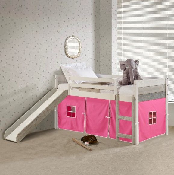 Donco Kids Pink/Gray/White Youth Twin Panel Low Tent Loft-1
