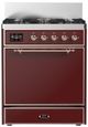 Ilve® Majestic III 30" Burgundy Pro Style Dual Fuel Liquid Propane Range with 5 Black Brass Burners and Copper Trim-0