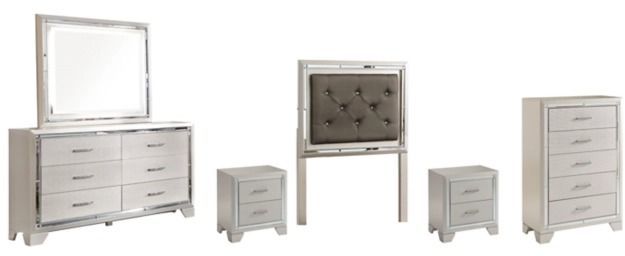 Signature Design by Ashley® Lonnix 6-Piece Silver Twin Upholstered Panel Headboard Set-0