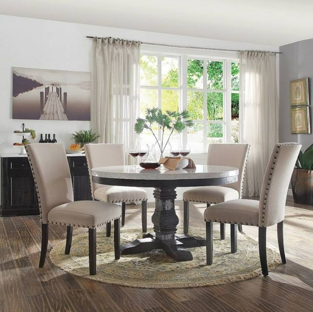 ACME Furniture Nolan Round White Marble Top Dining Table with Salvage Dark Oak Base-3