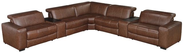 Homelegance® Sutton 7-Piece Brown Leather Power Reclining Modular Sectional with Power Headrests and Charging Ports-0