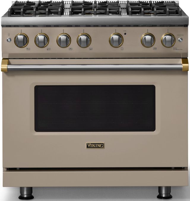 Viking® 5 Series 36" Nantucket Pro Style Gas (LP) Range with Brushed Brass Trim-0
