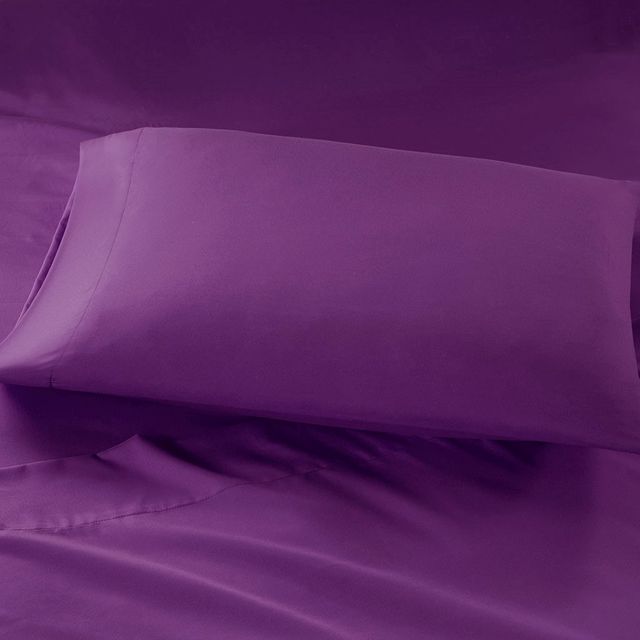 Olliix by Intelligent Design Purple Twin Microfiber Sheet Set with Side Storage Pockets-1