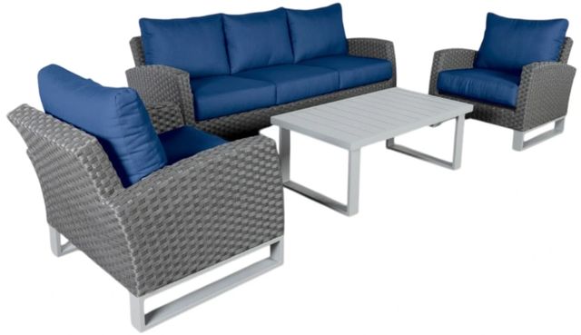 New Classic® Home Furnishings Fiji 4-Piece Blue Aluminum/Fabric/Wicker Outdoor Conversation Set-0
