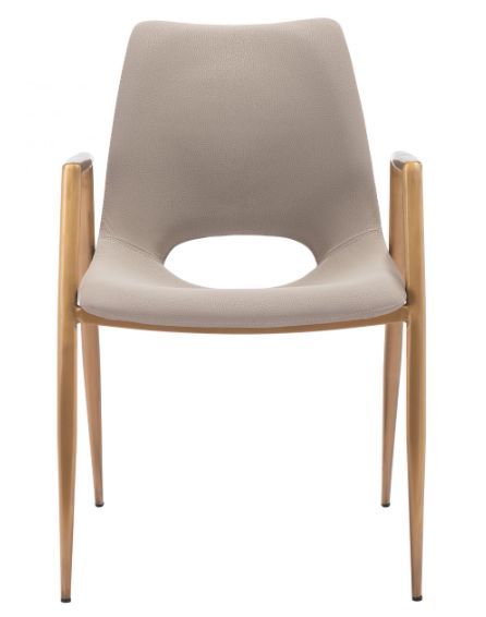 Zuo® Modern Desi Beige/Gold Dining Arm Chair-2