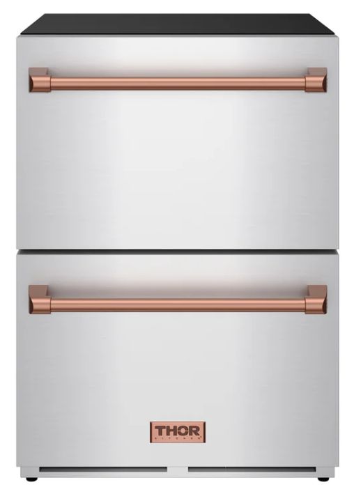 Thor Kitchen® Gordon Ramsay 24" 5.4 Cu. Ft. Stainless Steel Under-Counter Outdoor Freestanding Freezer Drawer with Rose Gold Handle-0