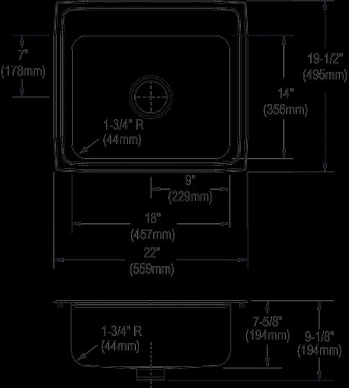 Elkay Lustertone® Classic Lustrous Satin 22" x 19-1/2" x 7-5/8" MR2-Hole Single Bowl Drop-In Sink with Perfect Drain®-1