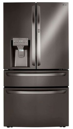 Front view of the LG 36 in. 22.5 Cu. Ft. PrintProof™ Black Stainless Steel Smart Wi-Fi Enabled Counter Depth Refrigerator