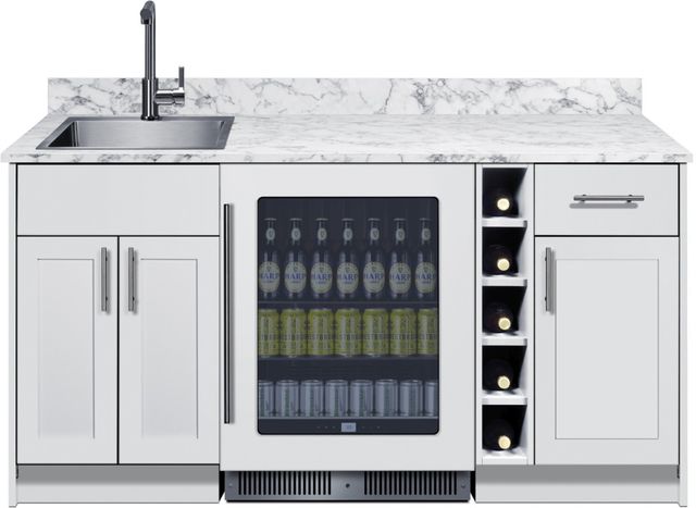 Summit® TurnKey Oasis 69" White Wet Bar with 4.7 Cu. Ft. Built-In Beverage Center and Stainless Steel Sink with Faucet-1