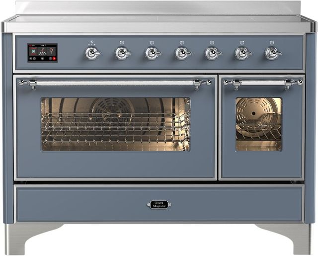 Ilve® Majestic III 48" Blue Gray Pro Style Induction Range with 6 Elements and Chrome Trim-0