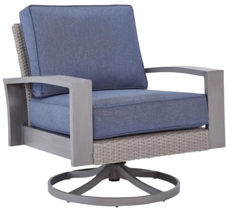 Signature Design by Ashley® Half Moon Beach Blue/Gray Fabric/Wicker Outdoor Swivel Lounge-0