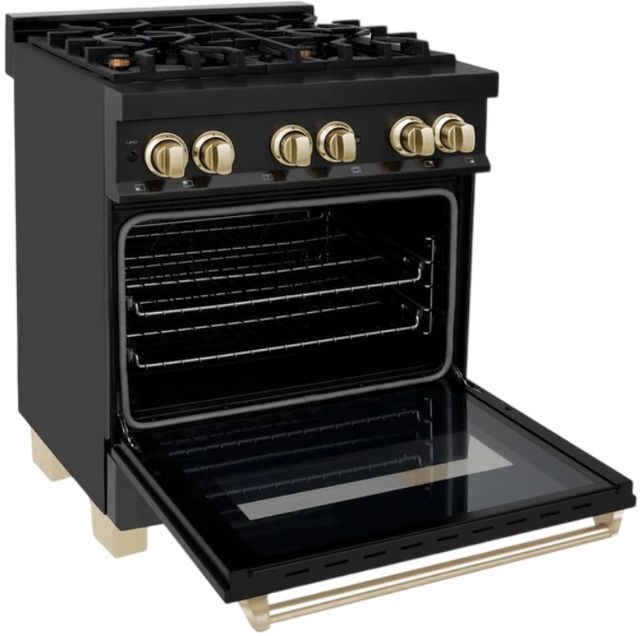 ZLINE Autograph Edition Legacy 30'' Black Stainless Steel Pro-Style Dual Fuel Range with Electric Convection Oven and Polished Gold Accents-1