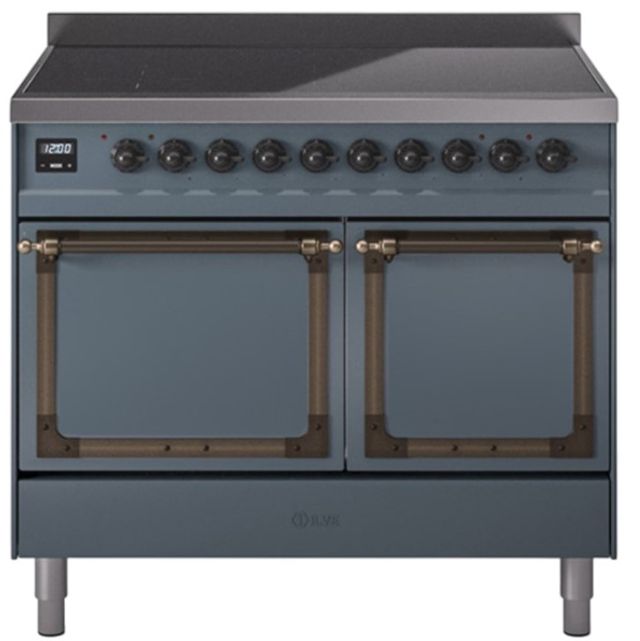 Ilve® Nostalgie II Noblesse 40'' Blue Gray Pro Style Induction Range with Burnished Trim-0