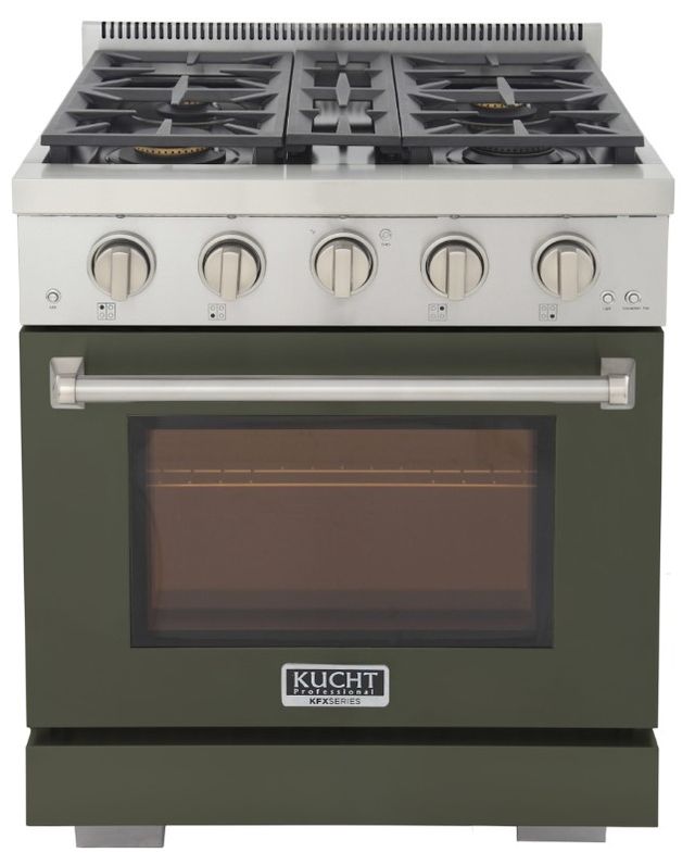 Kucht Professional KFX Series 30" Stainless Steel Pro Style Propane Gas Range with Olive Green Door and True Simmer Burners-0